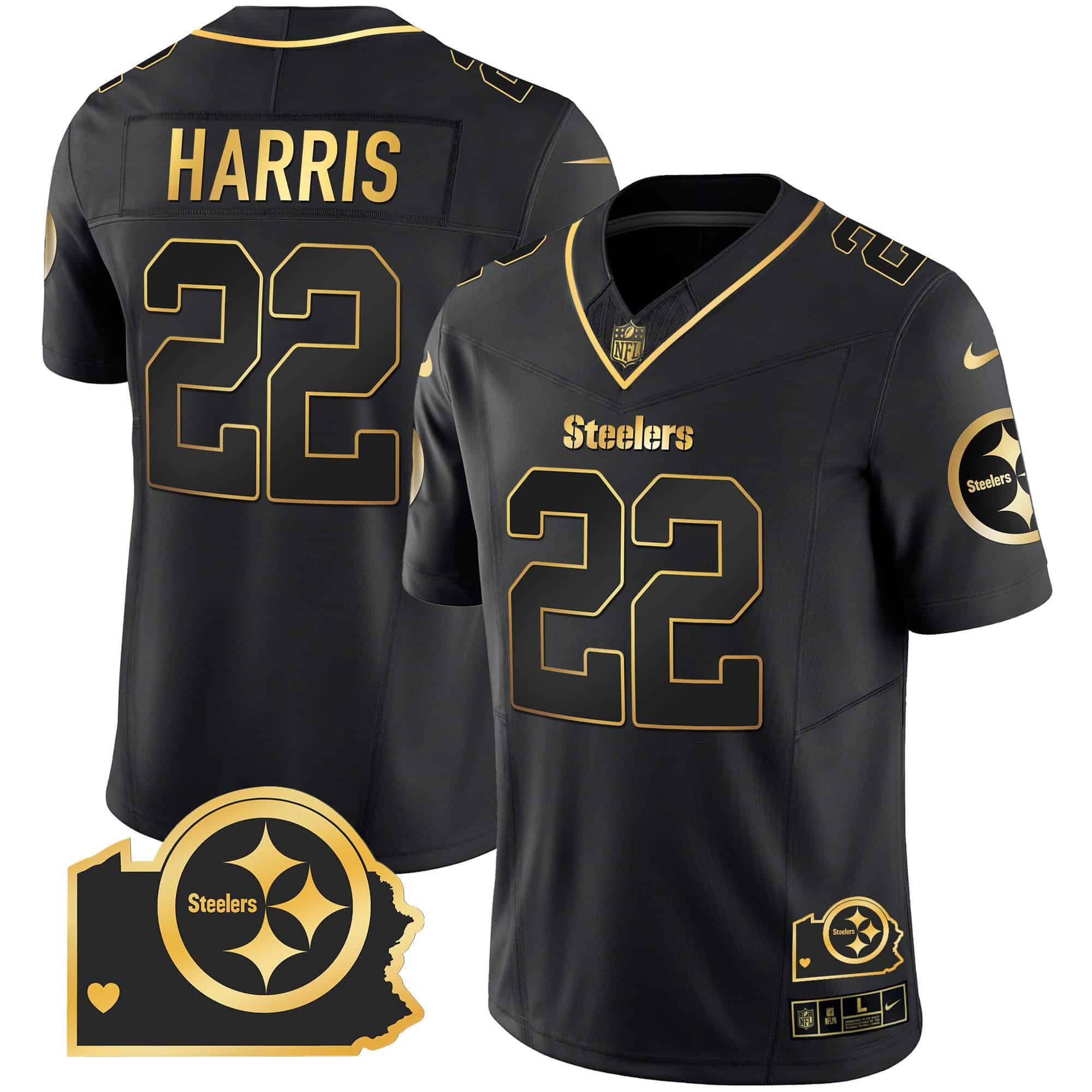 Men Pittsburgh Steelers #22 Harris Black Gold 2024 Nike Home Patch Vapor Limited NFL Jersey style 2->indianapolis colts->NFL Jersey